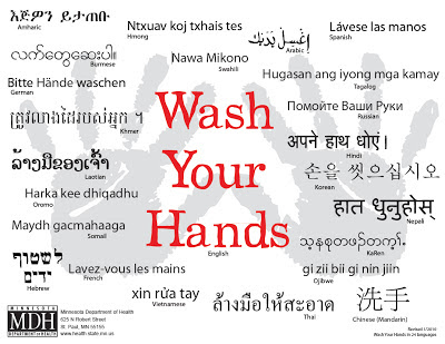 "Wash Your Hands" poster in 24 launguages, courtesy the Minnesota Department of Health