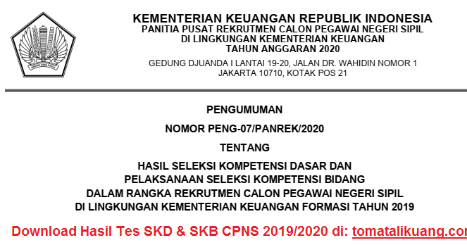 rekrutmen.kemenkeu.go.id Download Hasil SKD CPNS Kemenkeu 2020 PDF