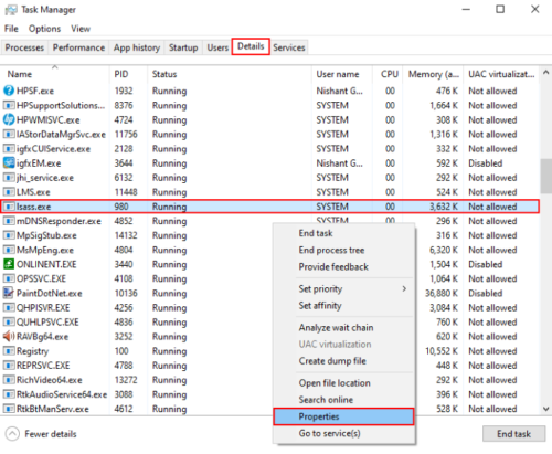 Lsass.exe Xử lý Windows 10_1