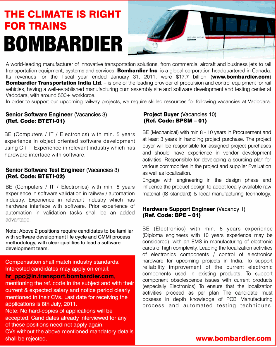 True Gift Bombardier Job Openings July 2011 Bombardier jobs 2011