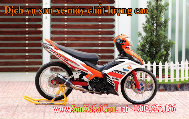 Sơn xe Exciter 135 màu trắng cam Repsol cực đẹp