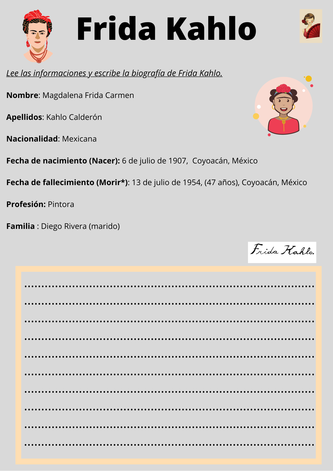 ¡Todos adictos al español! Exercice  biographie