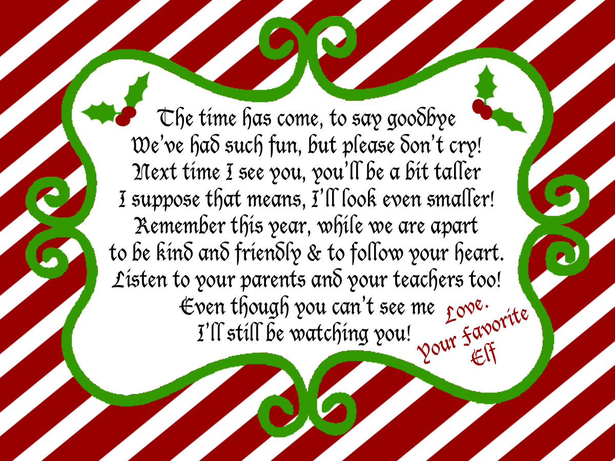 Goodbye Elf Letter Free Printable