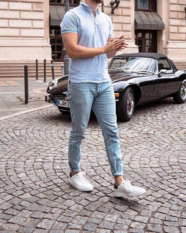Men's Fashion Style Outfits Ideas Half sleeve's polo T shirt and jeans.