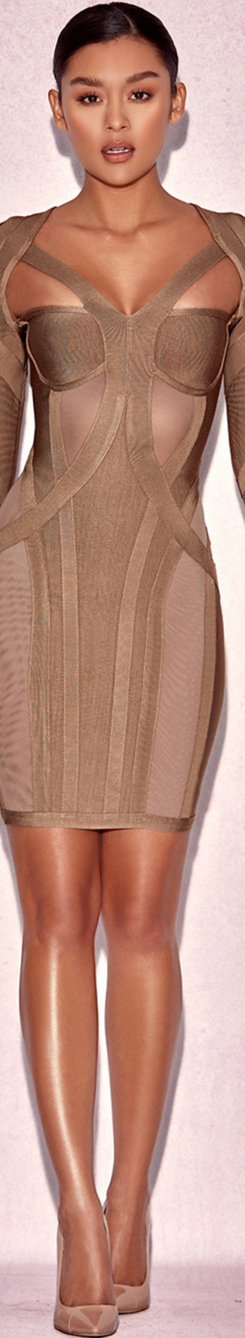 HOUSE OF CB 'ROSLIZA' TAUPE MINI BANDAGE DRESS