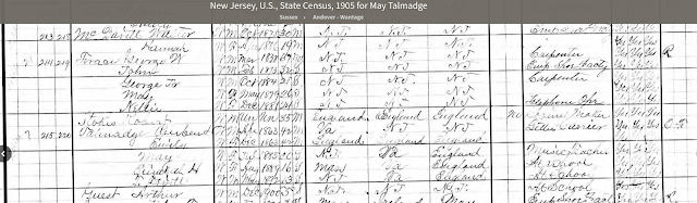 Reuben Talmage in 1905 New Jersey state census