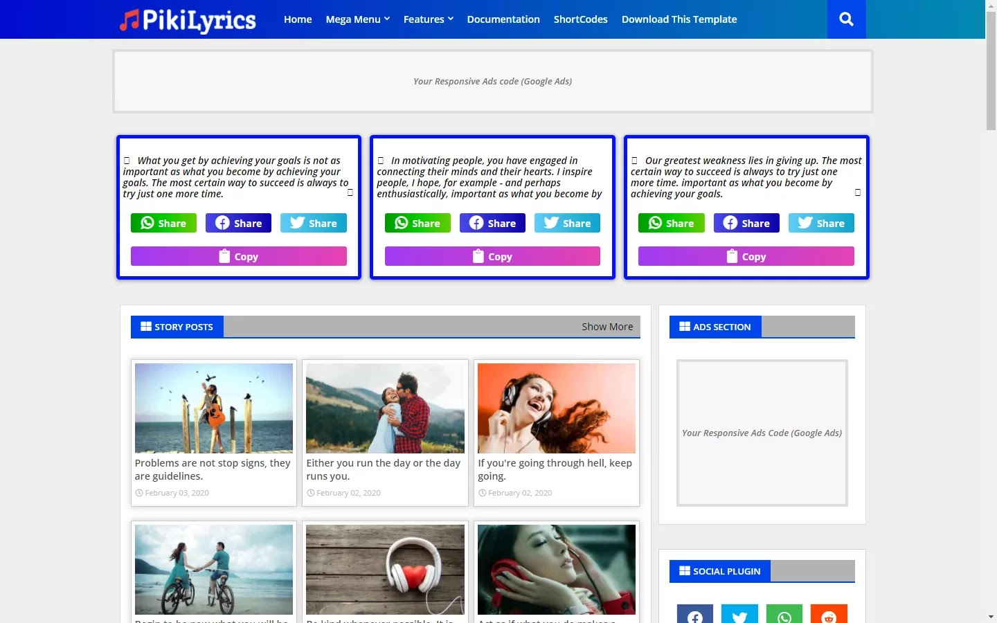 300+ Professional Blogger Templates - Amp, SEO Friendly, Responsive, and Fast Loading Template Piki Lyrics - Responsive Blogger Template