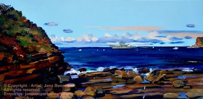 Plein air oil Painting of the Adelaide from North Avoca 2011 ''Strictly Business' from the 'Skillion' Terrigal  painted by industrial heritage Jane Bennett