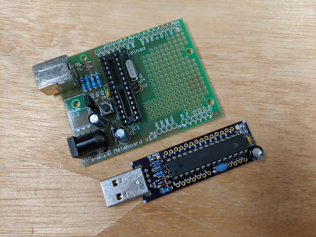 The Metaboard next to another V-USB project I made several years ago.