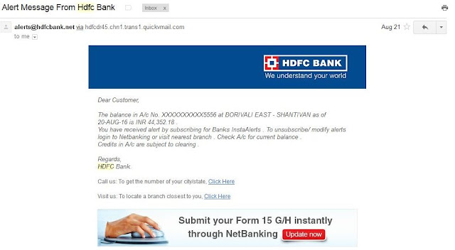 Account balance email from HDFC Bank