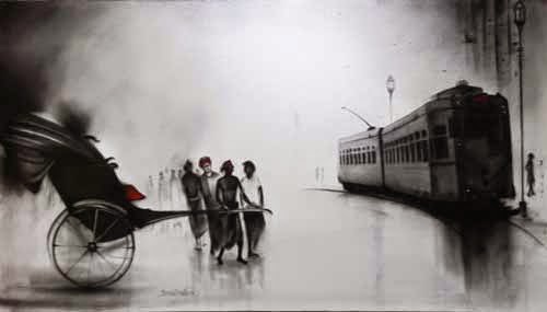 2nd – 14th Feb.’15:  Pradarshak presents “Glimpses of Kolkata” charcoal and acrylic on canvas paintings by Yuvraj Patil.