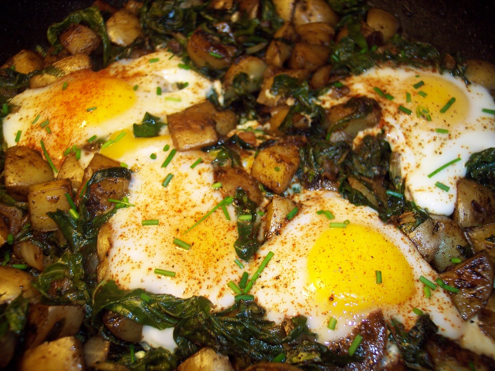 Savory Moments Potato and Swiss chard hash with eggs