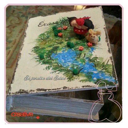 Cajita de El Jardín del Edén decorada a mano con bebé de Creaciones Rosa Navarro Cajita de El Jardín del Edén decorada a mano con bebé de Creaciones Rosa Navarro