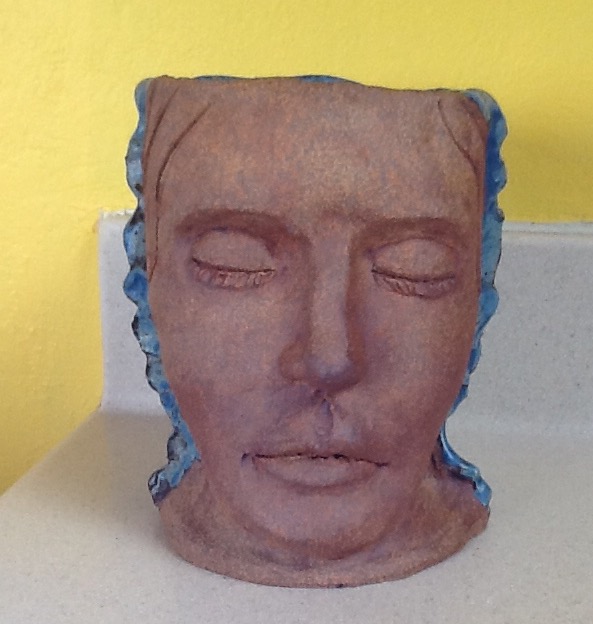 HEAD PLANTER WITH BLUE HAIR