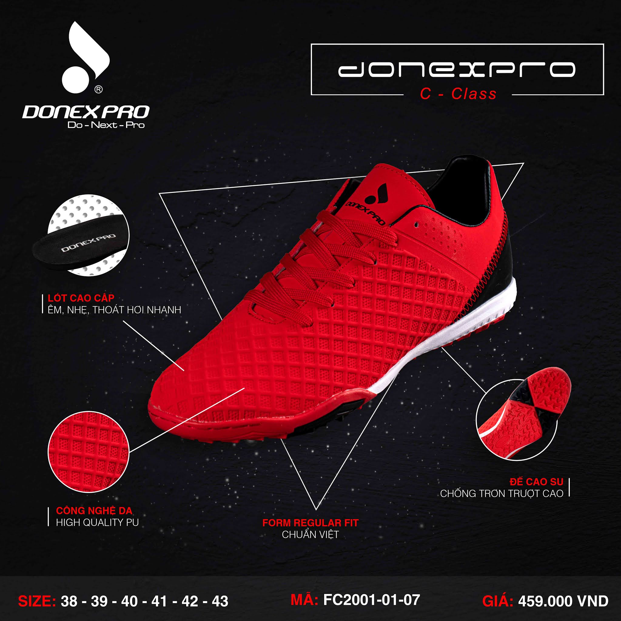GIÀY ĐÁ BÓNG NAM FC2001-01 CHÍNH HÃNG DONEXPRO