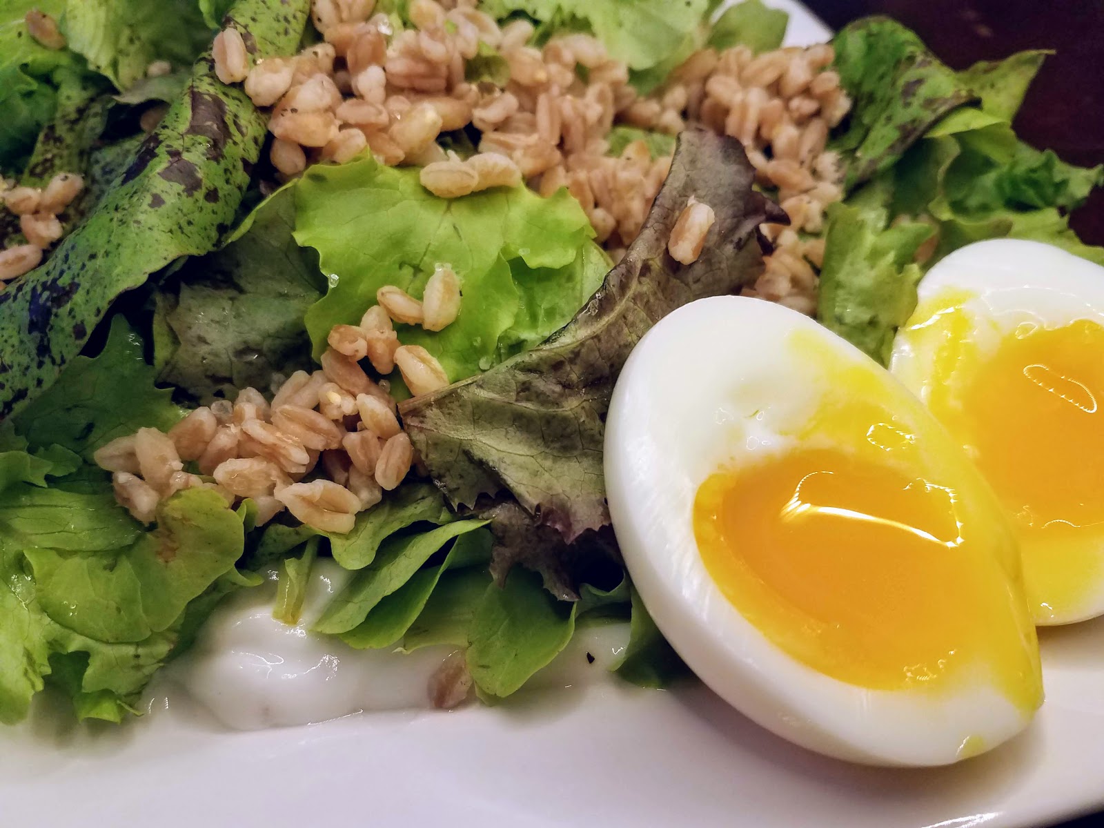 Farro Salad with Soft Boiled Eggs and Shallot Yogurt