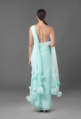 Manish Malhotra saree collection Aqua Blue Tulle saree