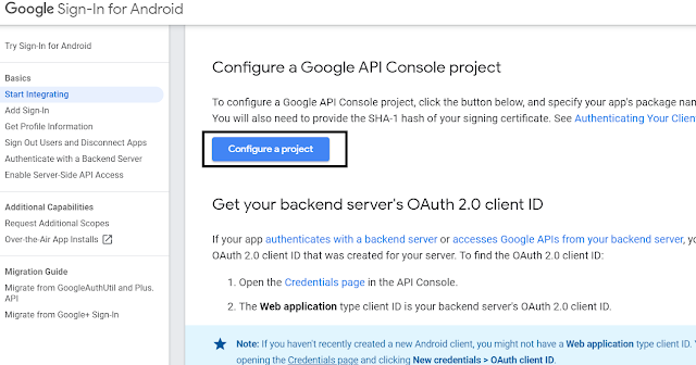 configure a project on Google Developers for Google Sign-in to your Android Application