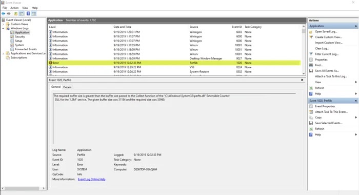 Sửa lỗi Event Error 1020 & 1008 Microsoft-Windows-Perflib