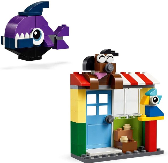 casa y pez construido con lego juego de construcción