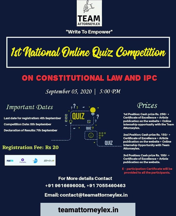 Online National Quiz Competition on Constitutional Law and IPC @ Team Attorneylex