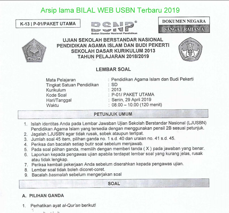 Download Soal Usbn Pendidikan Agama Islam Dan Budi Pekerti Kelas 6 Sd Kurikulum 2013 Terbaru Tahun 2019 Bilal Web Inspirasimilenial