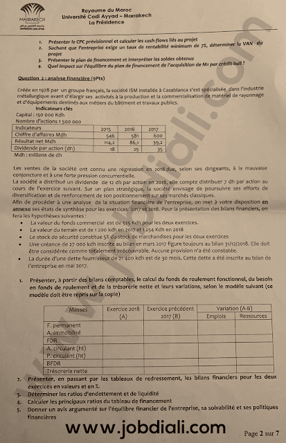 Exemple Concours Administrateurs 2ème grade Finance - Université Cadi Ayyad