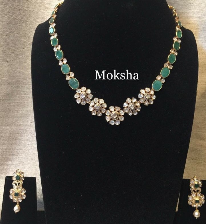Emerald Pachi Floral Choker by Moksha Jewellery Designs