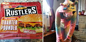 A burger and my youngest in a unicorn onesie