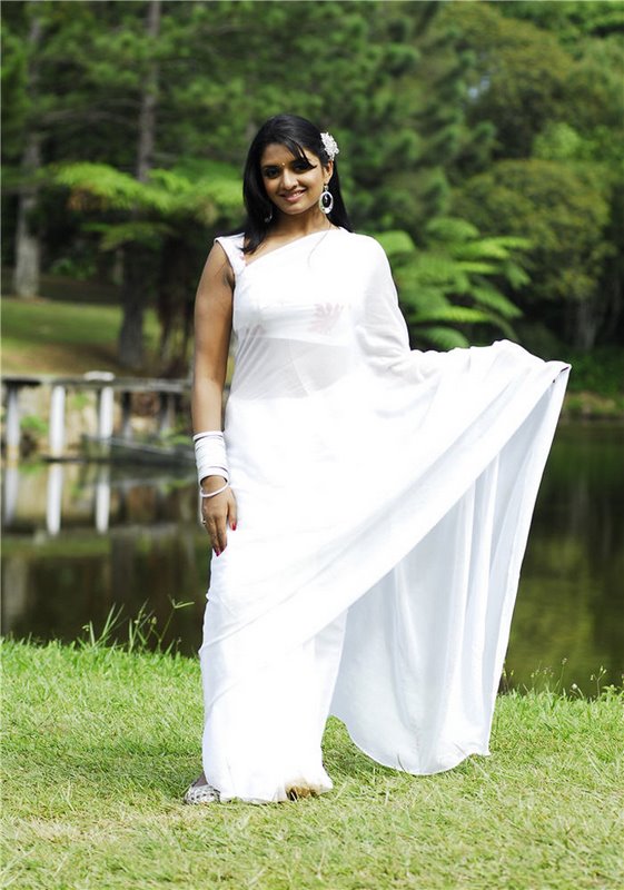 purple saree white blouse