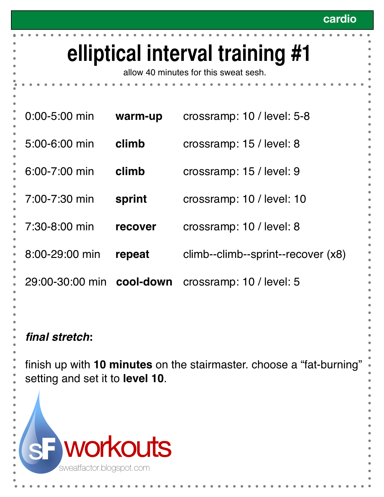 The Sweat Factor elliptical interval training 1