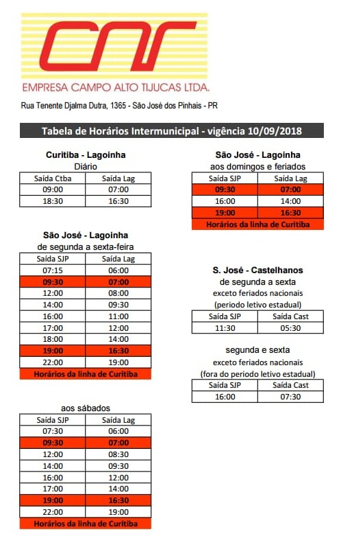 Horário de ônibus Tijucas do Sul