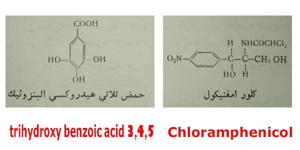 Chloramphenicol , 3,4,5 trihydroxy benzoic acid