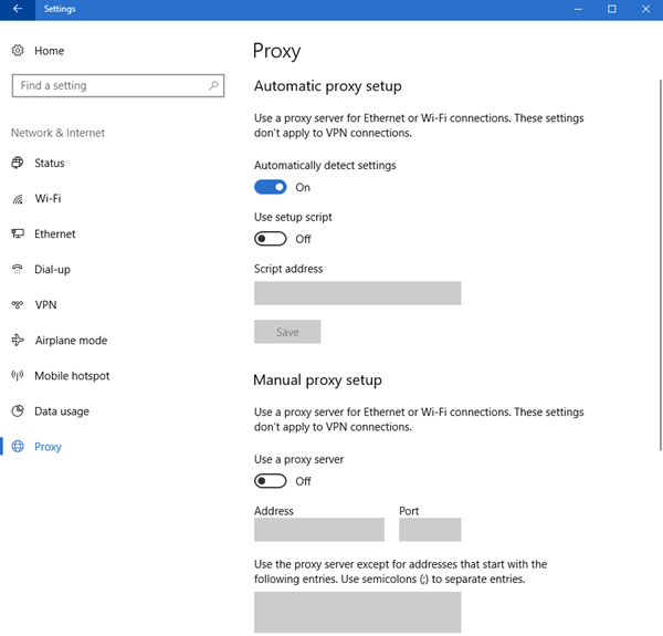 Configura le impostazioni del server proxy in Windows