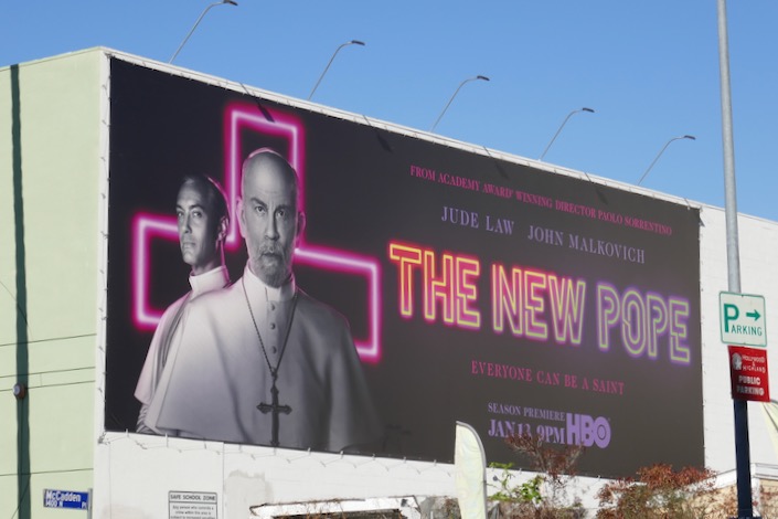 The New Pope series launch billboard Sunset Boulevard New Pope series launch billboard
