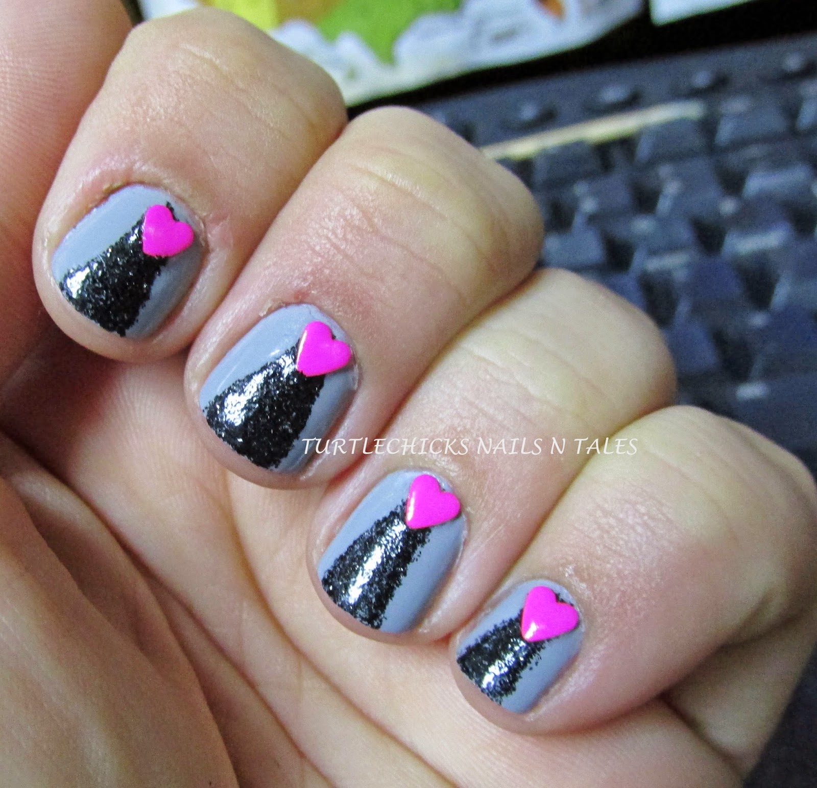 Turtlechick's Nails N Tales: Cool Grey and Hot Pink Hearts Review