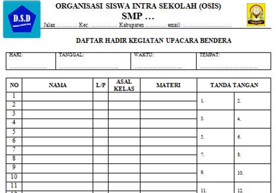 Daftar Hadir Siswa dalam Kegiatan Upacara Bendera Hari Senin - Dokumen