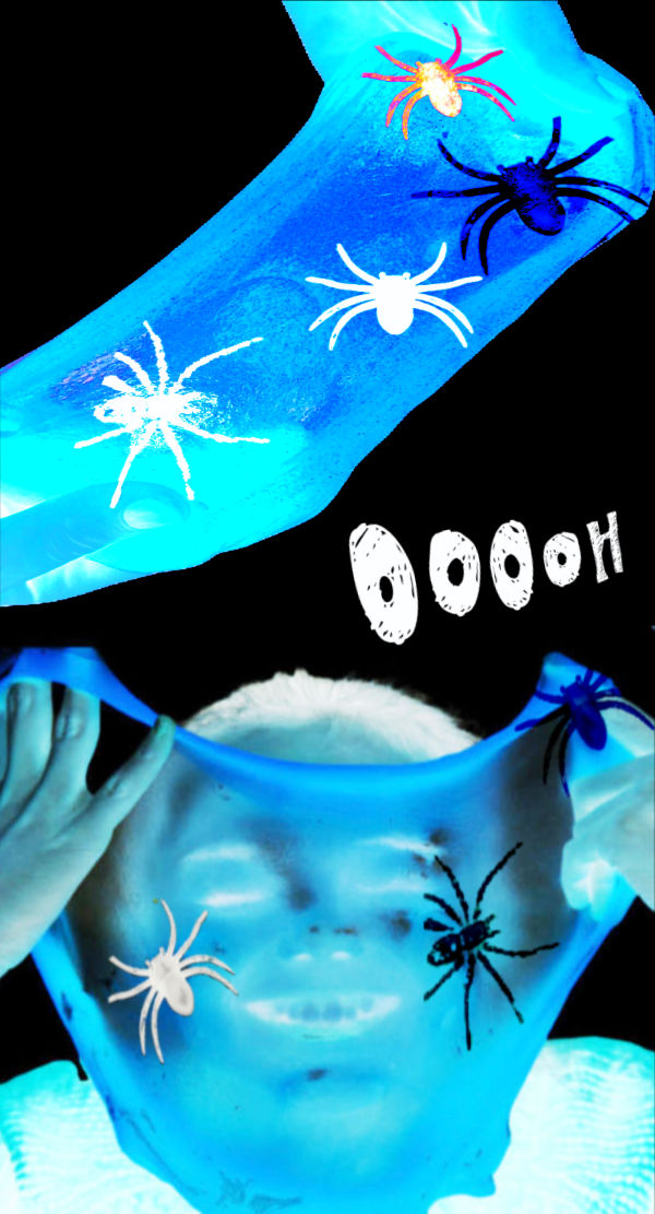Get in the Halloween spirit and make spider slime that glows-in-the-dark! #spiderslimeforkids #spidercraftspreschool #halloween #slimerecipe #growingajeweledrose