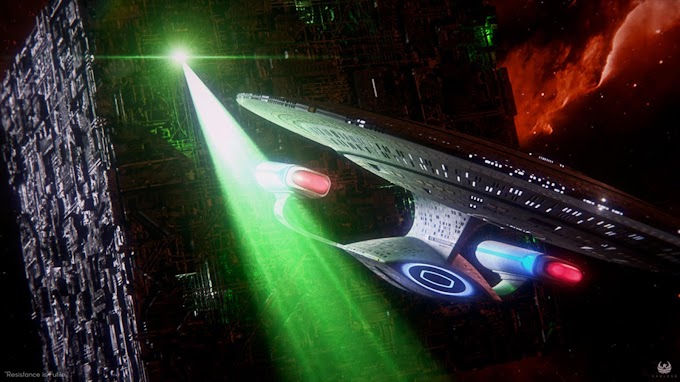 Star Trek Art Borg Cube Vs USS Enterprise D