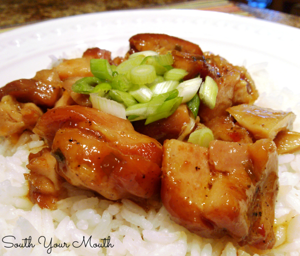 Crock Pot Honey Garlic Chicken! An Asian-inspired chicken dish similar to Bourbon Chicken with honey and garlic that cooks in the slow cooker!