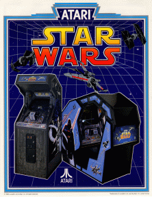 Flyer de la recreativa de Star Wars, 1983. Muestra dos muebles diferentes de la máqina