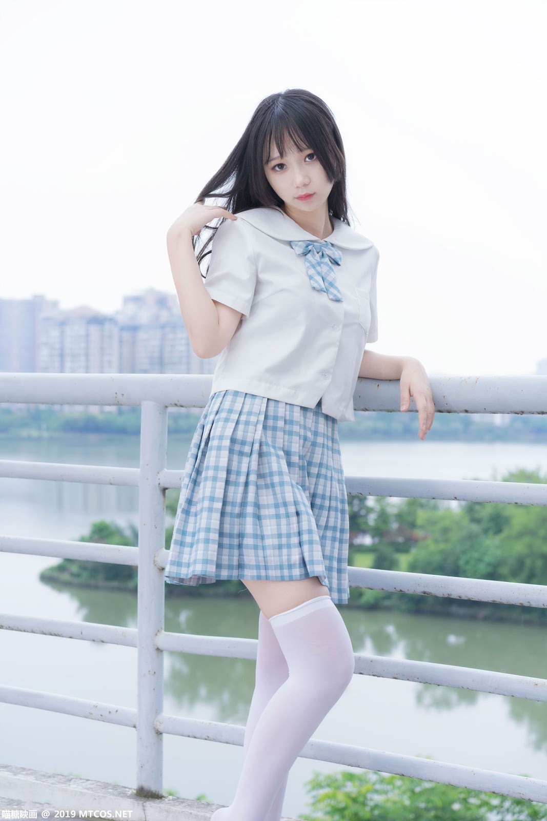 Image [MTCos] 喵糖映画 Vol.015 – Chinese Cute Model - White Shirt and Plaid Skirt - TruePic.net- Picture-1