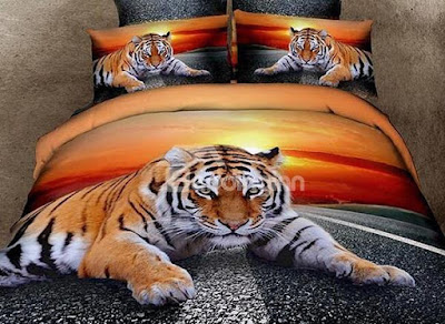 Vivid Lying Tiger 3D Printed 4-Piece Cotton Duvet Cover Sets