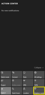 Modo avión en Windows 10