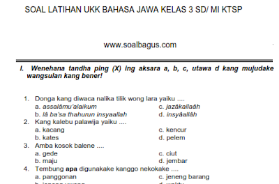 Download soal latihan ukk/ uas b jawa kls 3 sd mi terbaru tahuan 2017 pilihan ganda, isian dan essay pdf doc www.soalbagus.com