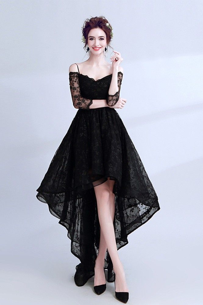 Black High Low Tulle and Applique Fashion Homecoming Dresses