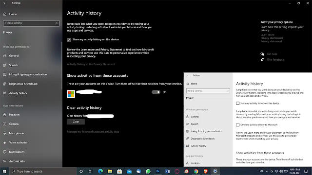 Timeline under Windows 10 is limited and only saves the local history
