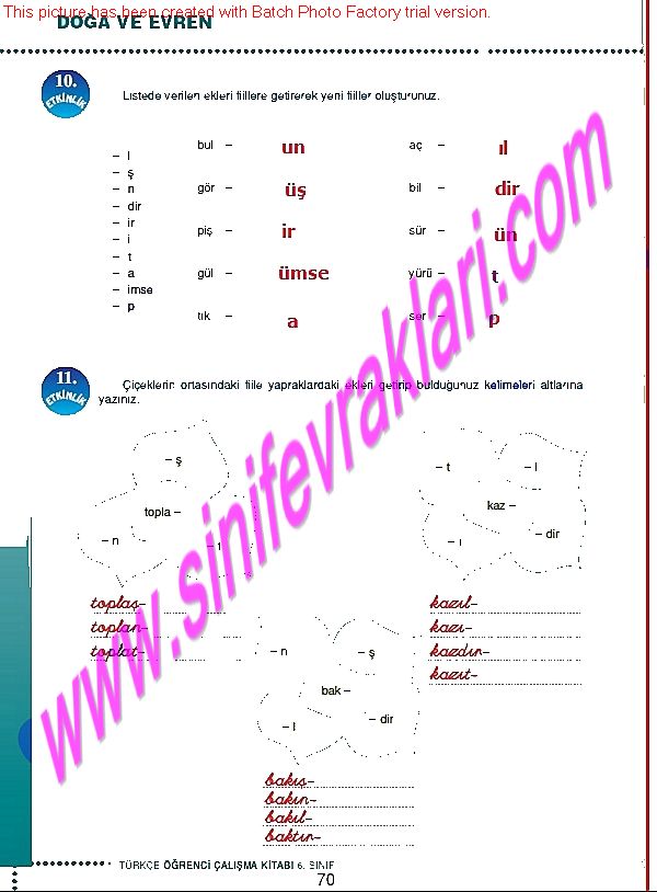 6.Sinif Turkce Doku Yayinlari Ogrenci Calisma Kitabi Sayfa 70 - Ders