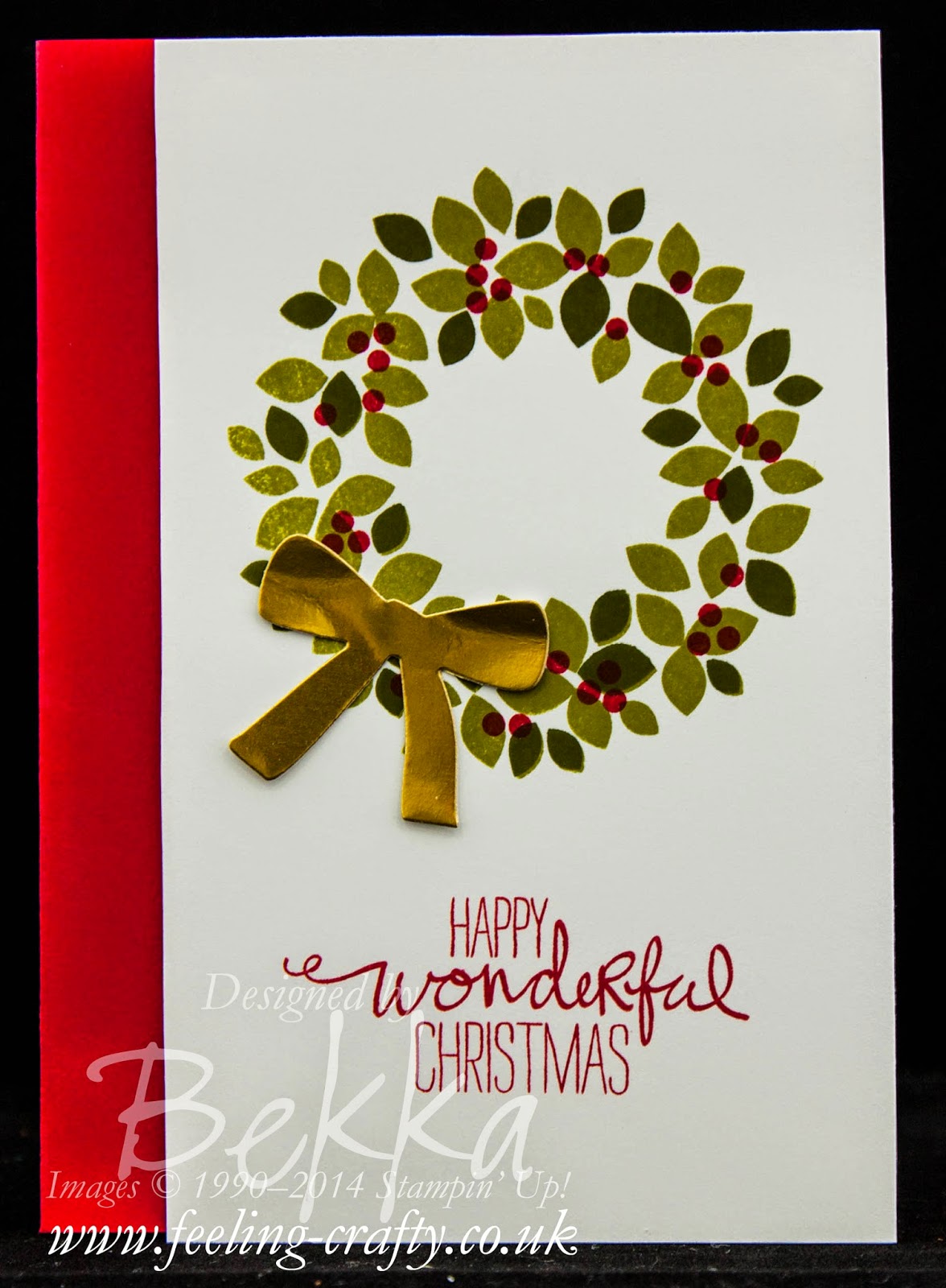Wondrous Wreath Christmas Card by Stampin' Up! UK Independent Demonstrator Bekka - check this blog for lots of ideas using this stamp set.