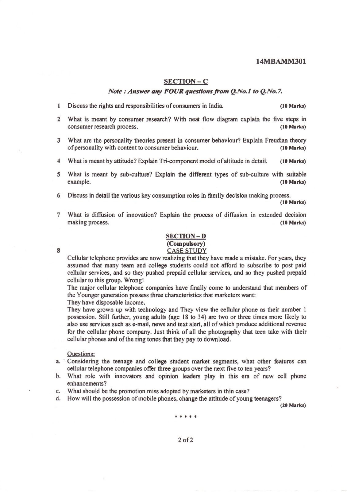 AR VTU MBA E-NOTES: VTU MBA 3rd sem question papers Consumer Behavior